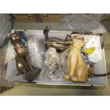 2 boxes containing ornamental Egyptian cat and other figures plus a boxed Tribe Of The World figure