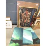 Quantity of wall hangings incl. northern lights and classical ruins