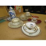 Quantity of Bavarian and other trios plus a blue & white jug, miniature clogs and side plates