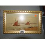 Oil on board, fishing boats at sea