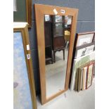 Narrow rectangular mirror in pine frame