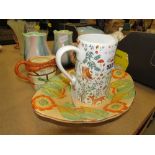 Beer stein, 2 Sylvac vases, cottage-shaped jug, animal-patterned jug plus a leaf & flower-