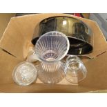 5666 - Box containing tumblers, lusterware dish and a lemonade jug