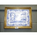 Framed blue and white place mat