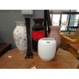 5 glass and pottery vases