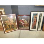 Pair of framed and glazed pairs style prints plus pair of prints of a courting couple