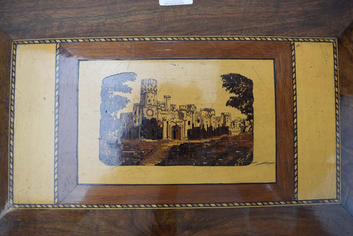 *WITHDRAWN* A 19th century Tunbridgeware writing slope, the surface decorated with a castle view, w. - Image 4 of 4