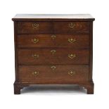 An 18th century oak and crossbanded chest of two over three drawers on square bracket feet, w.