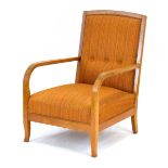 A 1940's Swedish armchair with an ash frame and mustard upholstery