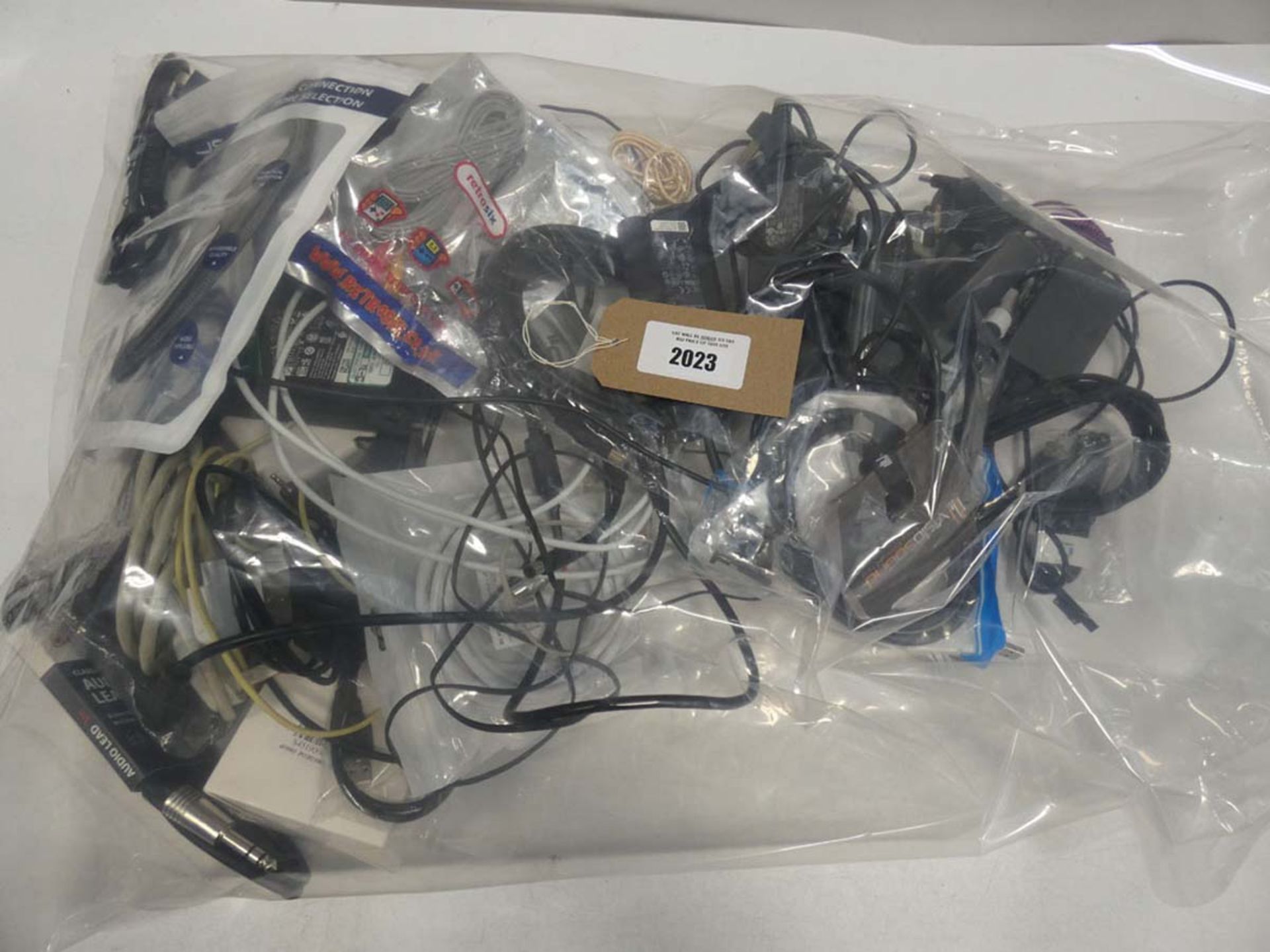 Bag containing quantity of cables, leads and PSUs