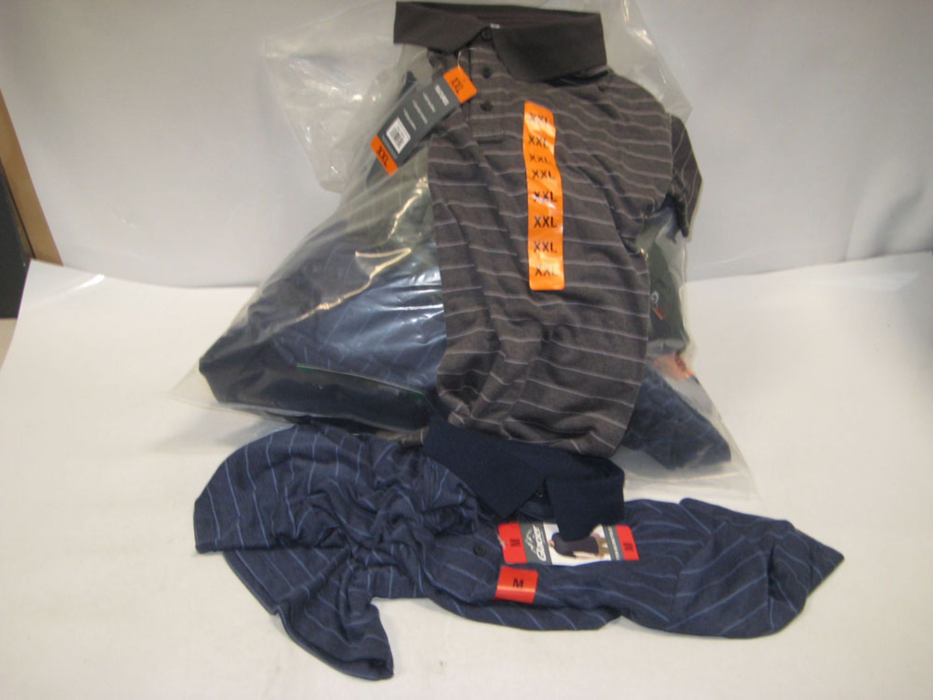 Bag of Glacier gents polo shirts in grey stripe and blue stripe, mainly XL and XXL