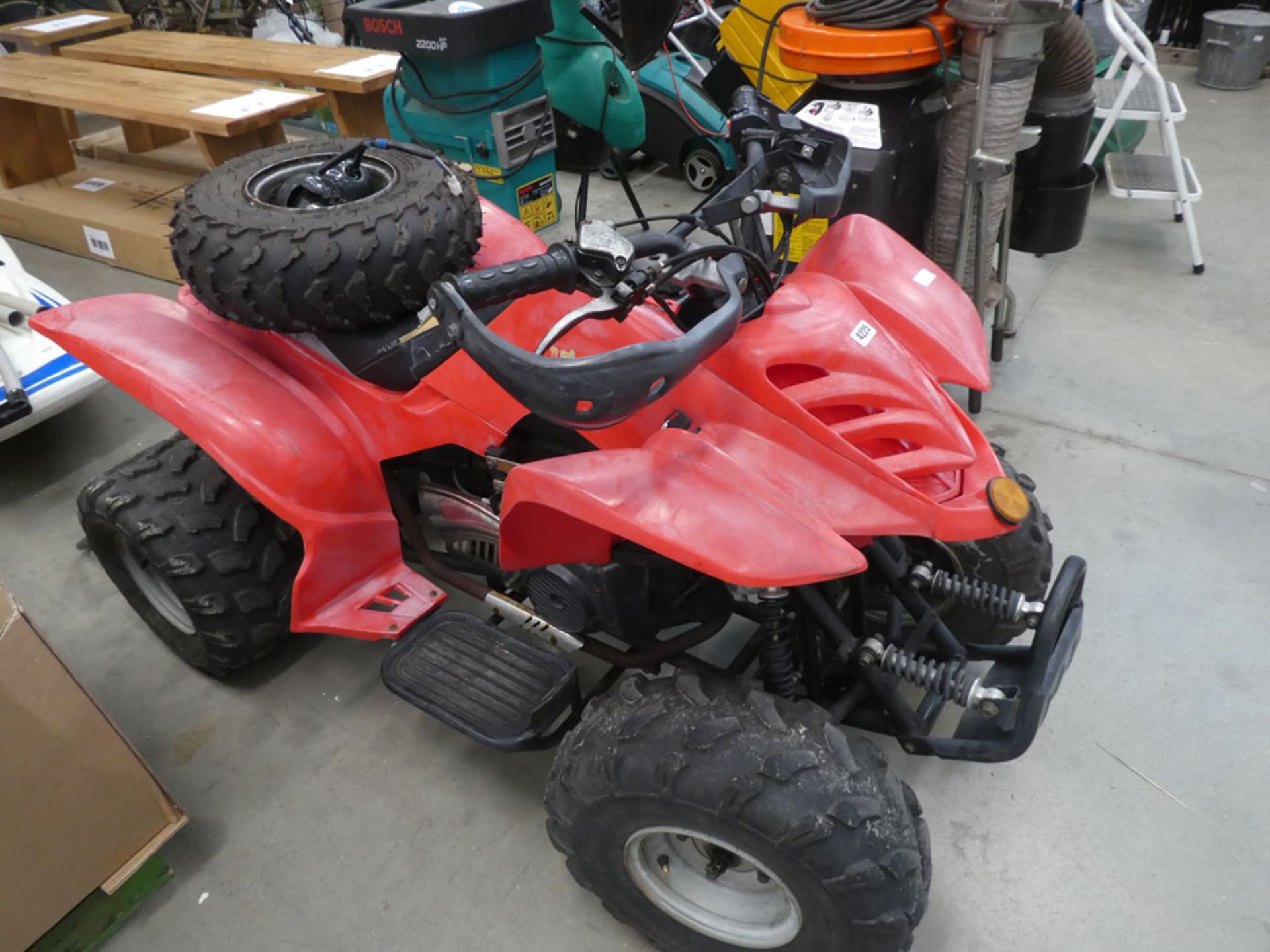 100cc Lil Devil red petrol powered quad bike with spare wheel and back rack - Image 2 of 2