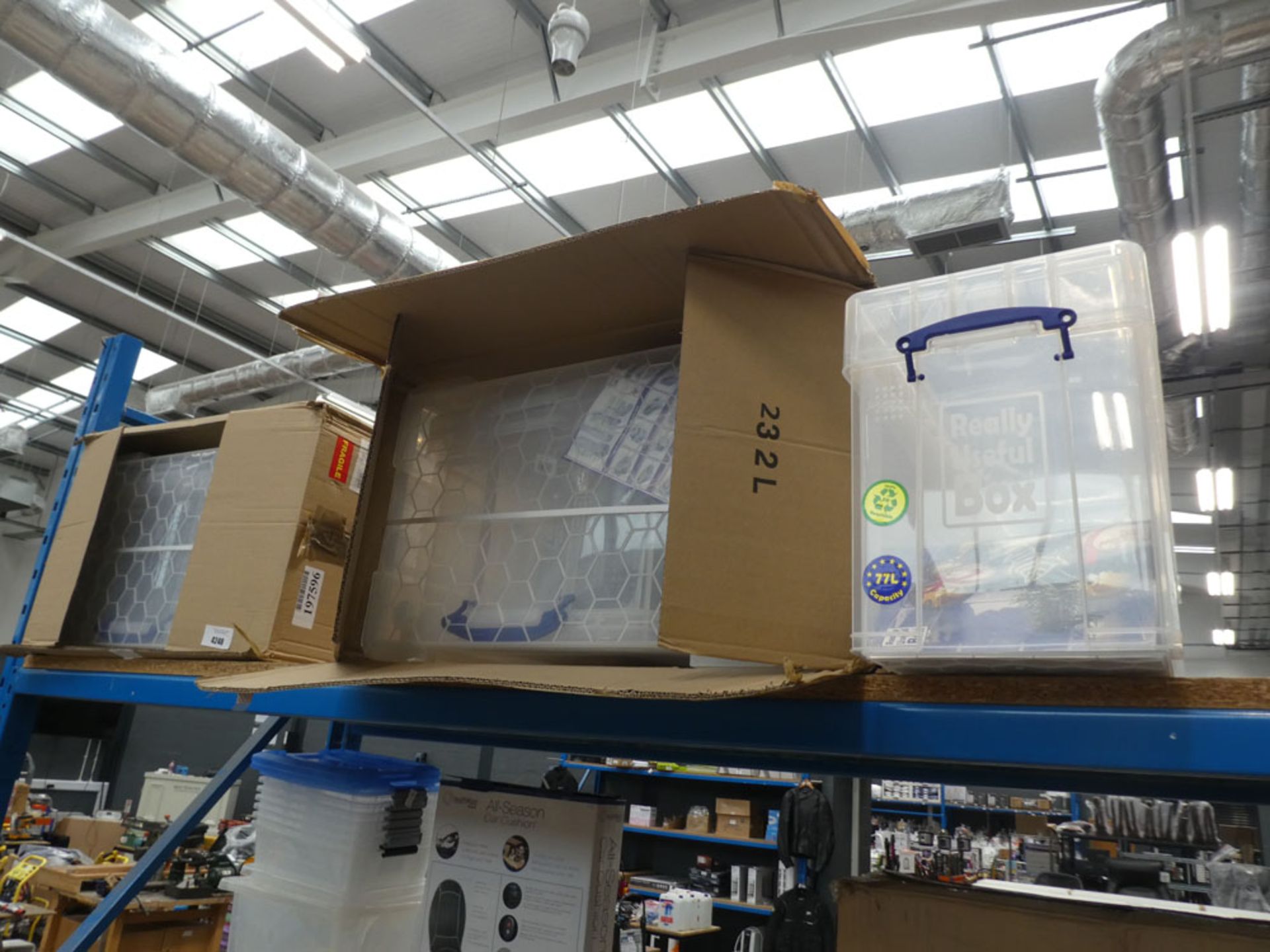 Large quantity of clear storage boxes