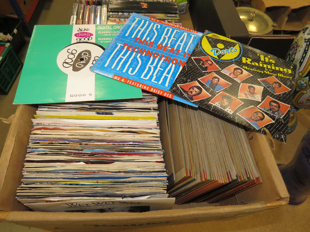 Box containing 7'' vinyl records