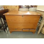 Large pine lidded trunk with 2 drawers under