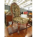 Single shieldback hall chair with green and floral upholstery