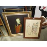 3 assorted framed and glazed pictures and a map of Malta