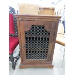 Dark wood single door cupboard with metal insert