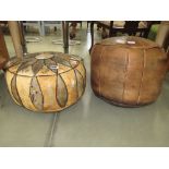 2 vintage leather pouffes