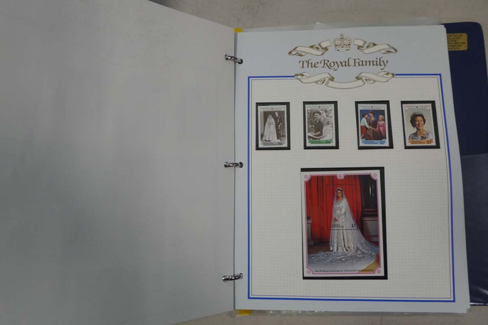 Tray containing 3 various albums of Royal family first day covers, commemorative stamps etc