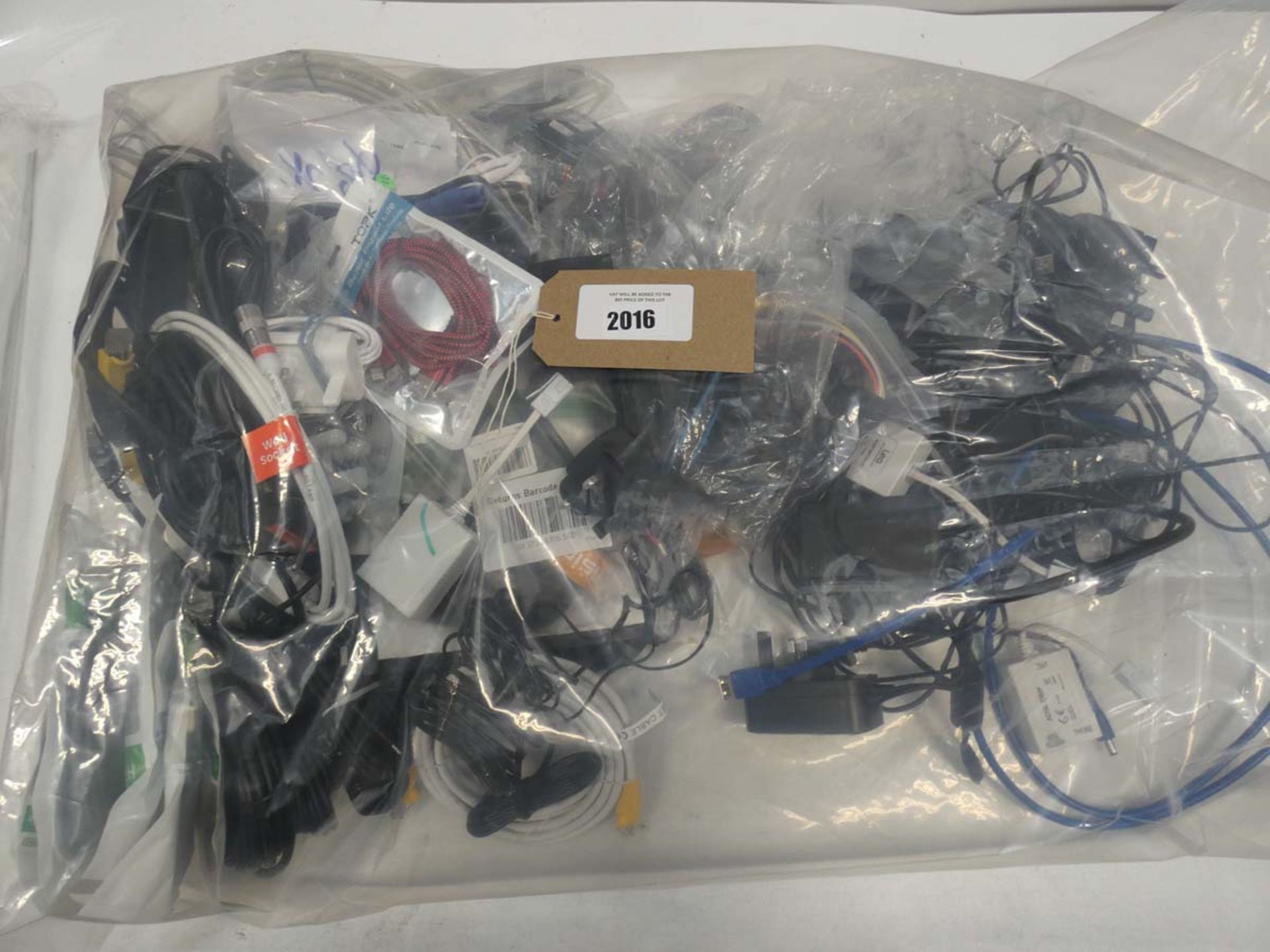 Bag containing quantity of cables, leads and PSUs