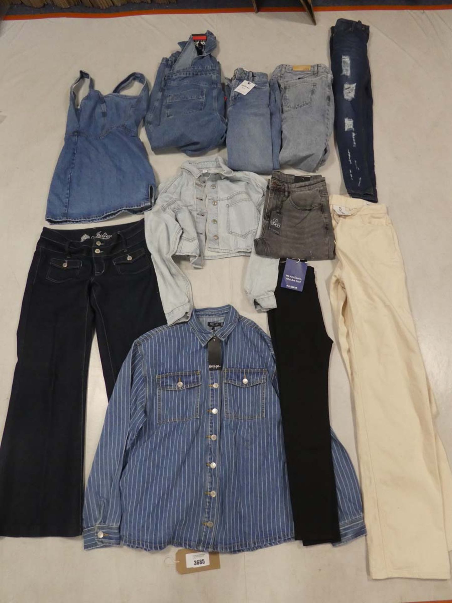 Selection of denim wear to include Julien McDonalnd, Pull & Bear, Nasty Gal, etc