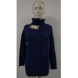 WoolOvers pure wool aran polo neck knitted jumper in blue bonnet size medium