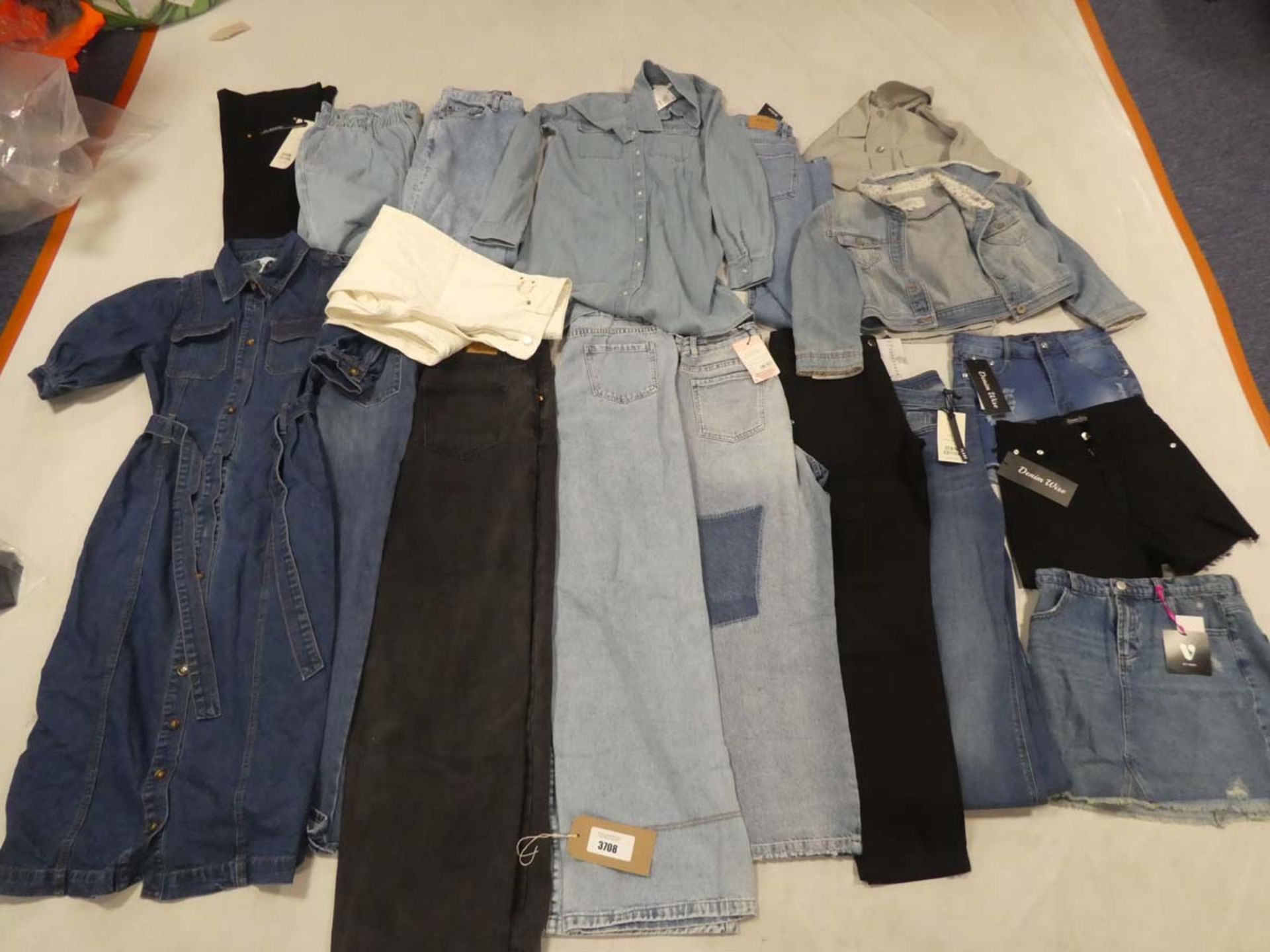 Selection of denim wear to include Motel, Warehouse, Denim Wise, etc