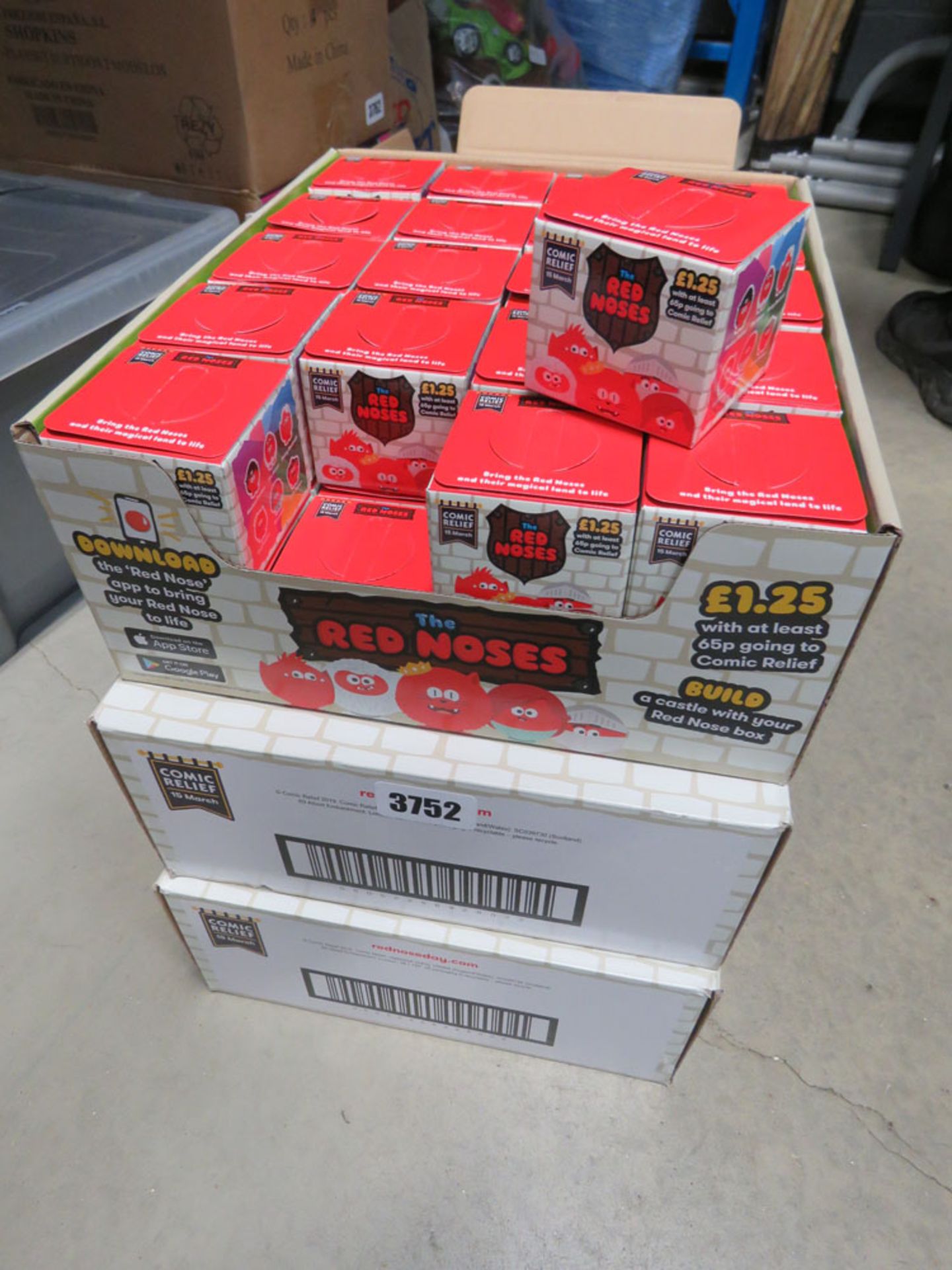3 boxed of Comic Relief red noses