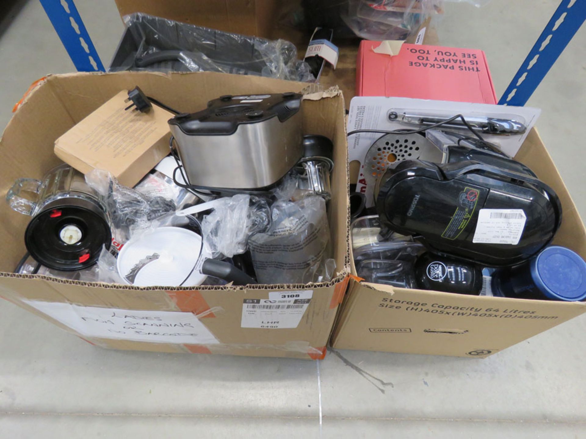 2 boxes of mixed kitchenware to include Kenwood, Bosch coffee machine, Nescafe, etc