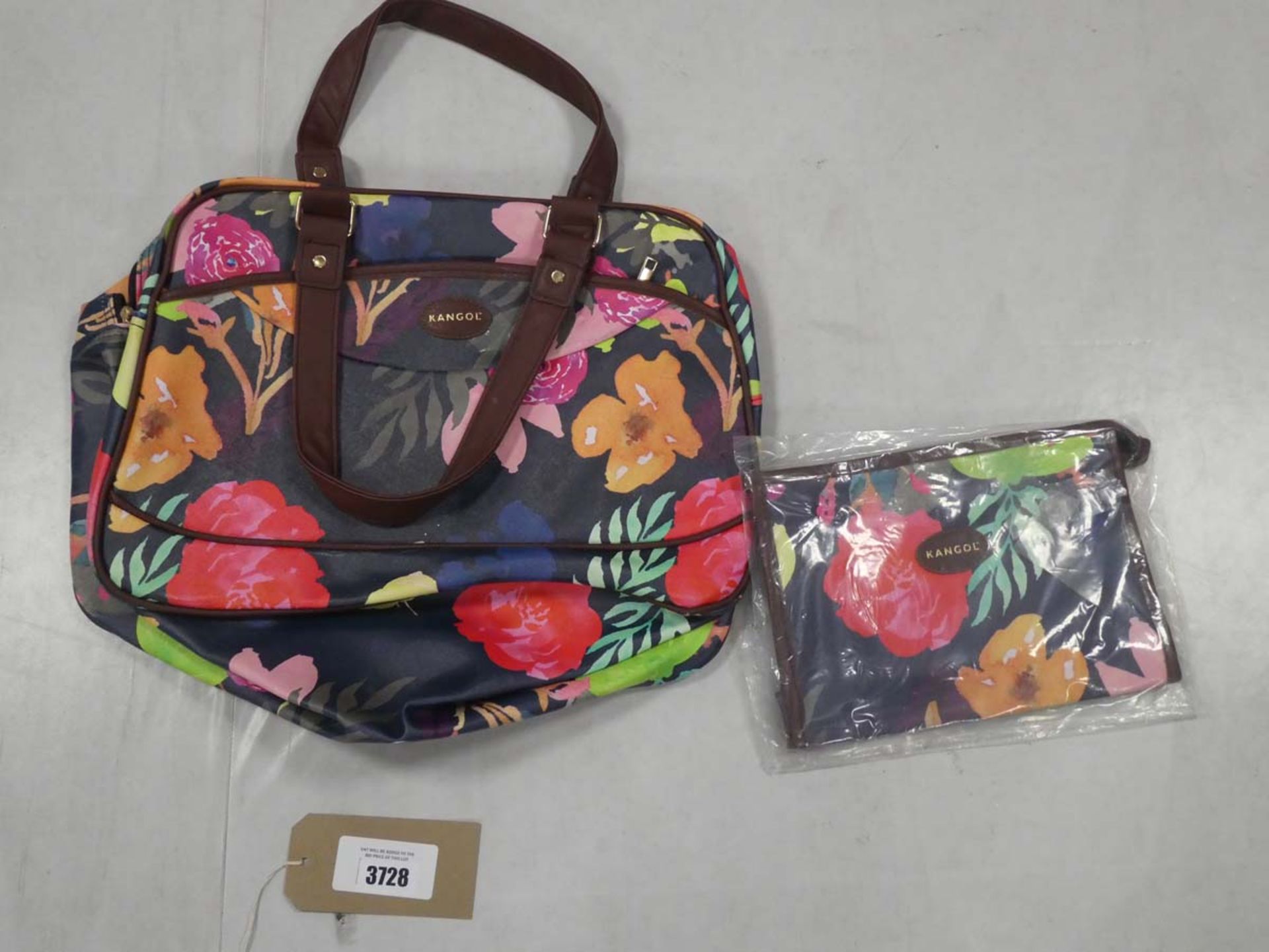 Kangol tote bag and cosmetic bag (inside tote bag), floral design