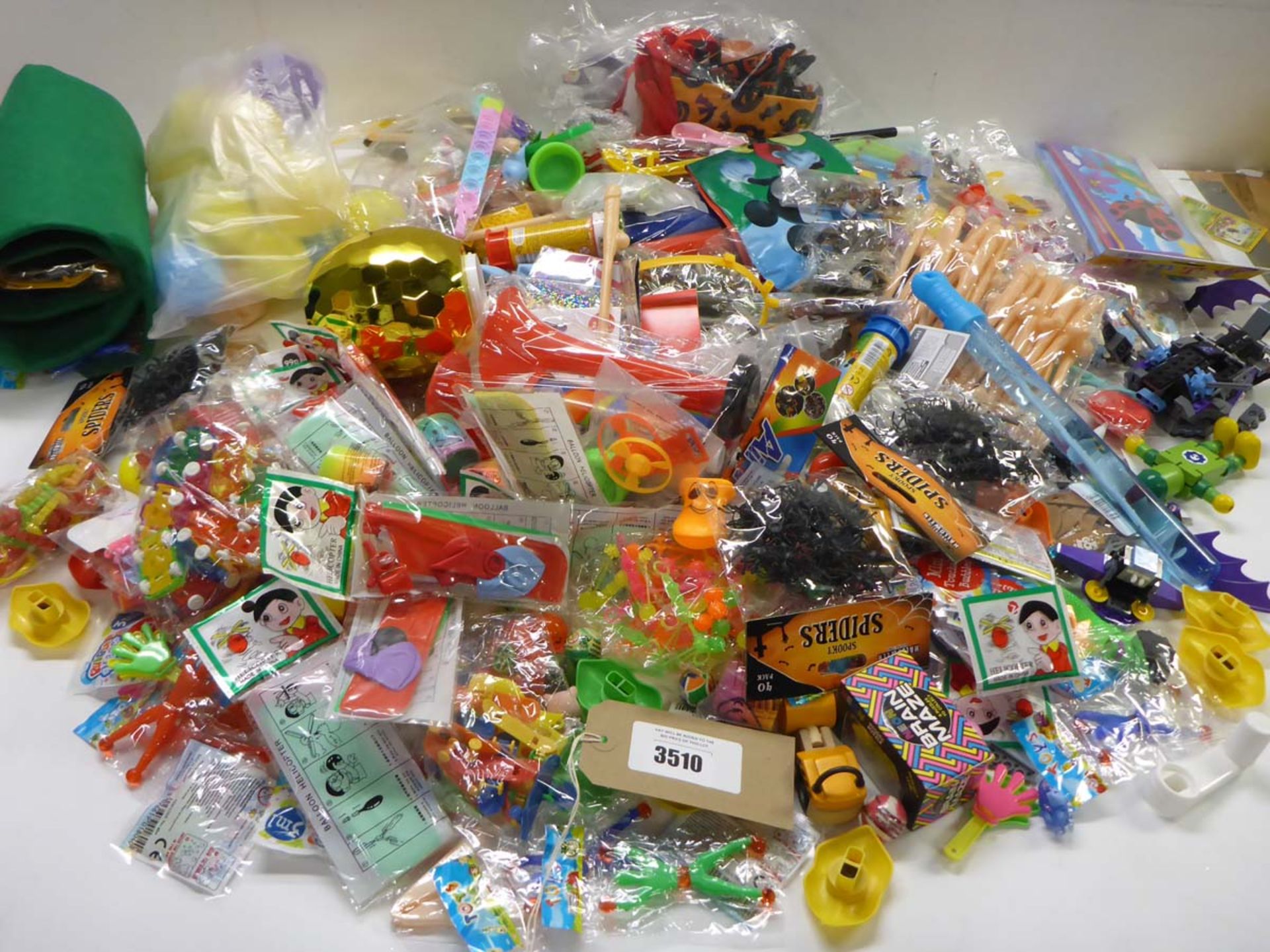 Large bag of novelty toys, party bag fillers, building blocks, spooky spiders, bubbles etc