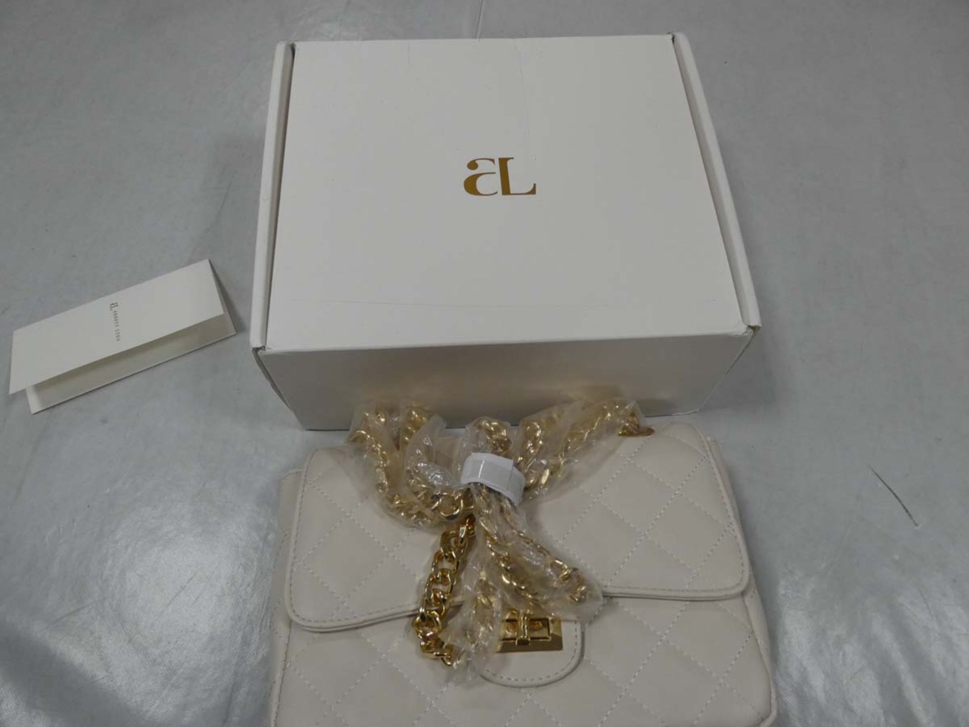 Abbot Lyon ivory flap quilted bag with yellow gold strap in box - Image 5 of 5