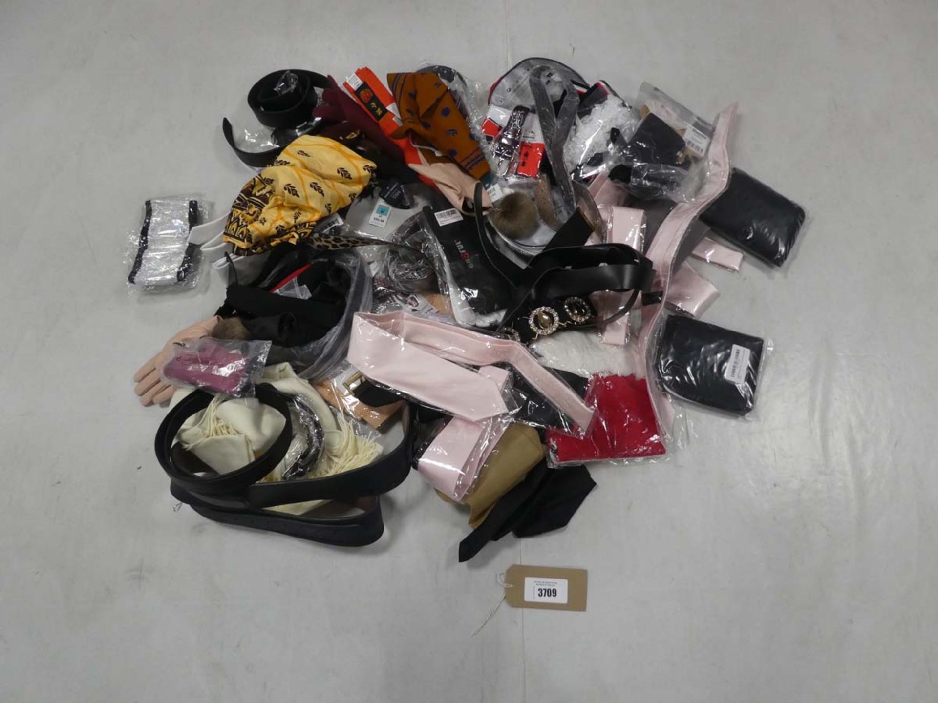 Selection of various accessories to include gloves, belts, scarfs, etc