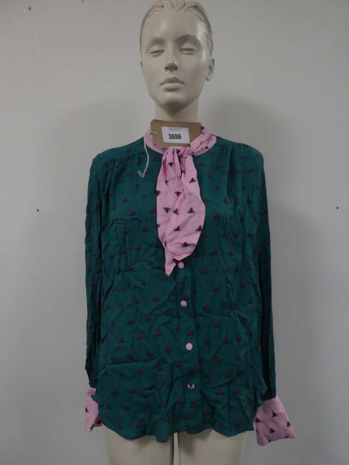 Paolita ladies melia bow shirt in dark green size medium (one button detached)