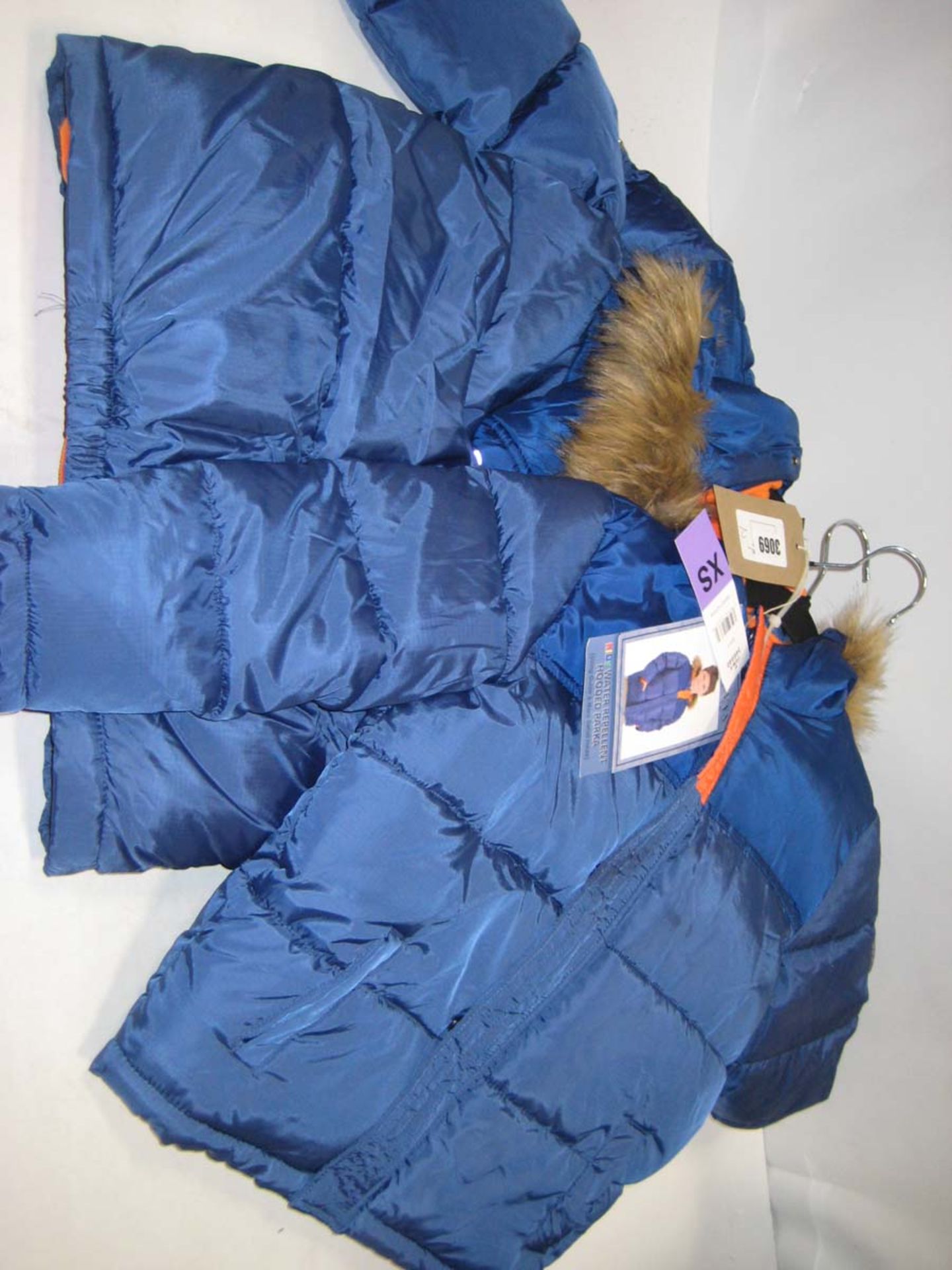 2 kids blue hooded coats with fuax fur hood by Andy&Evan