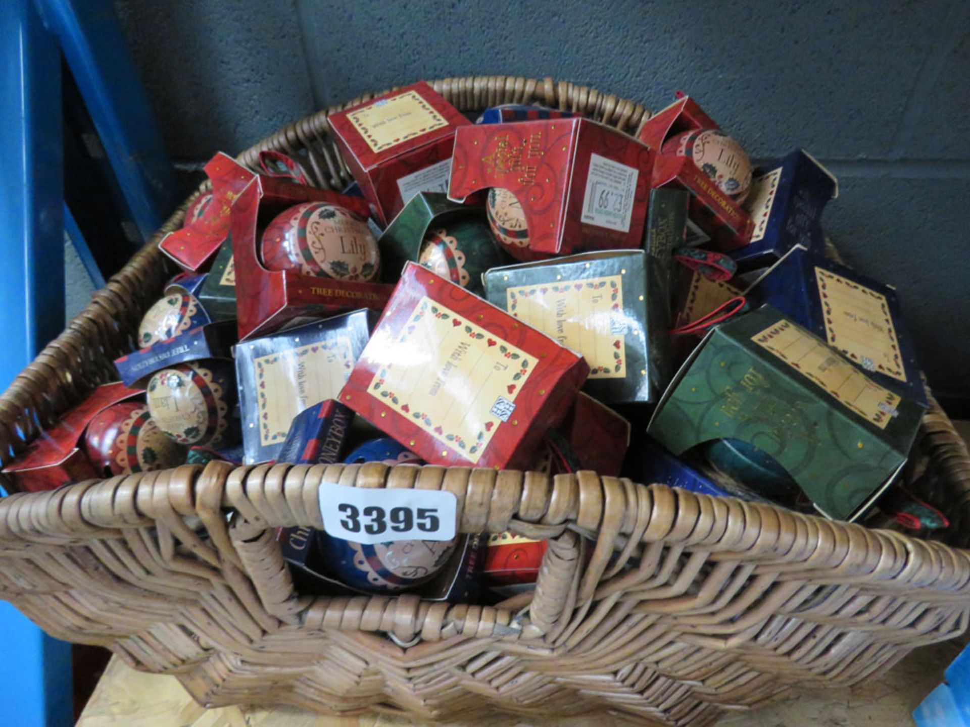 Wicker basket containing baubles