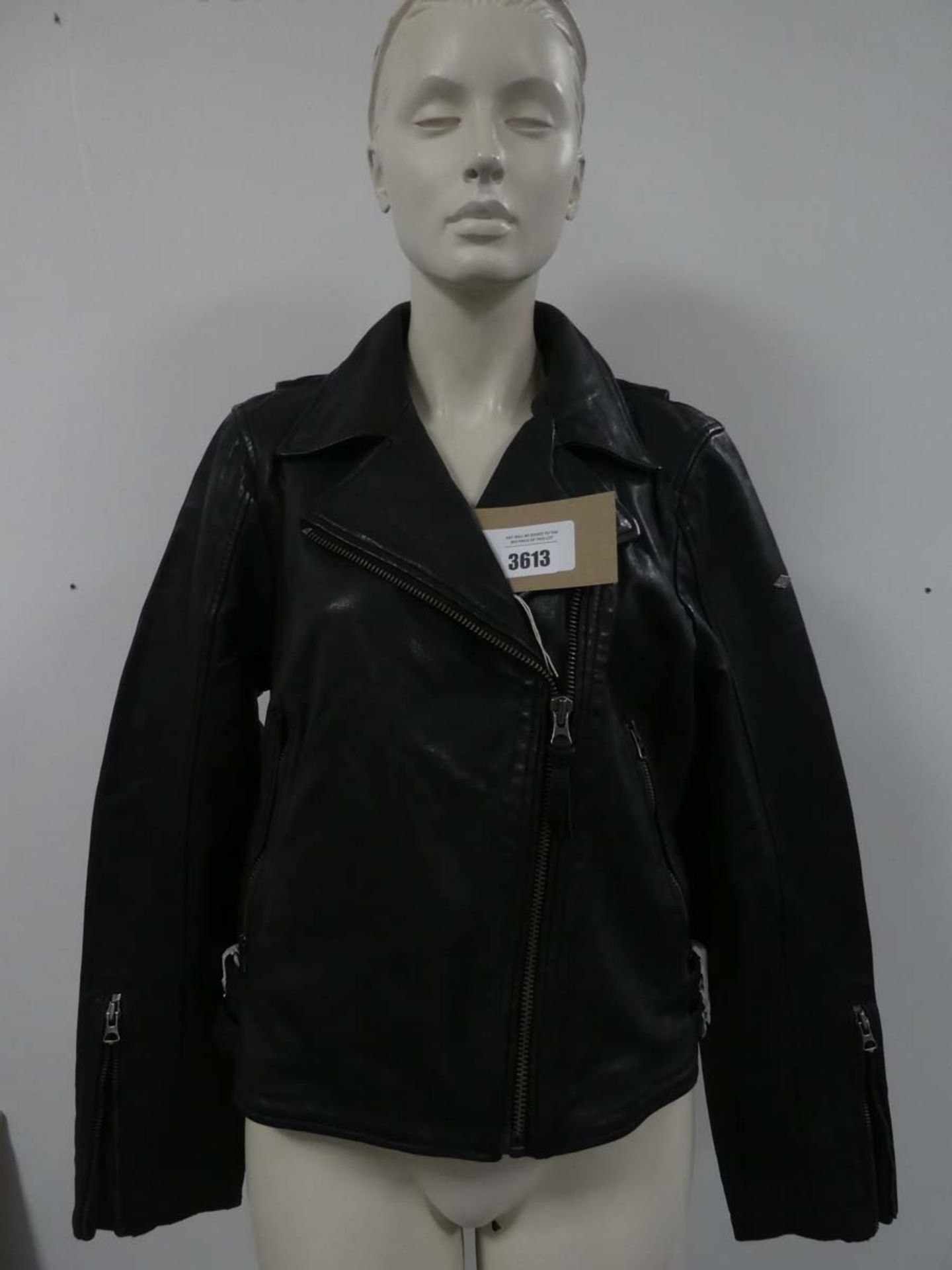 Superdry ladies genuine leather biker jacket in black size XL