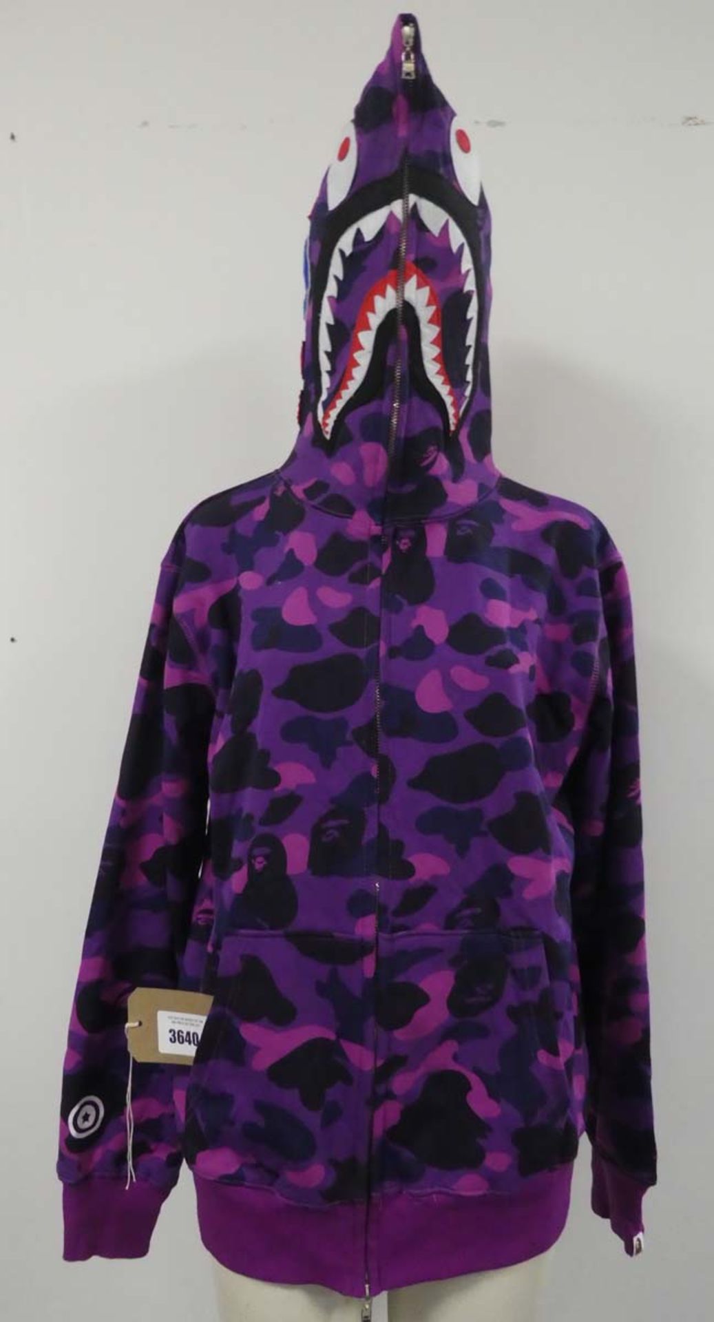 A Bathing Ape World Gone Mad shark hoodie in purple size XL