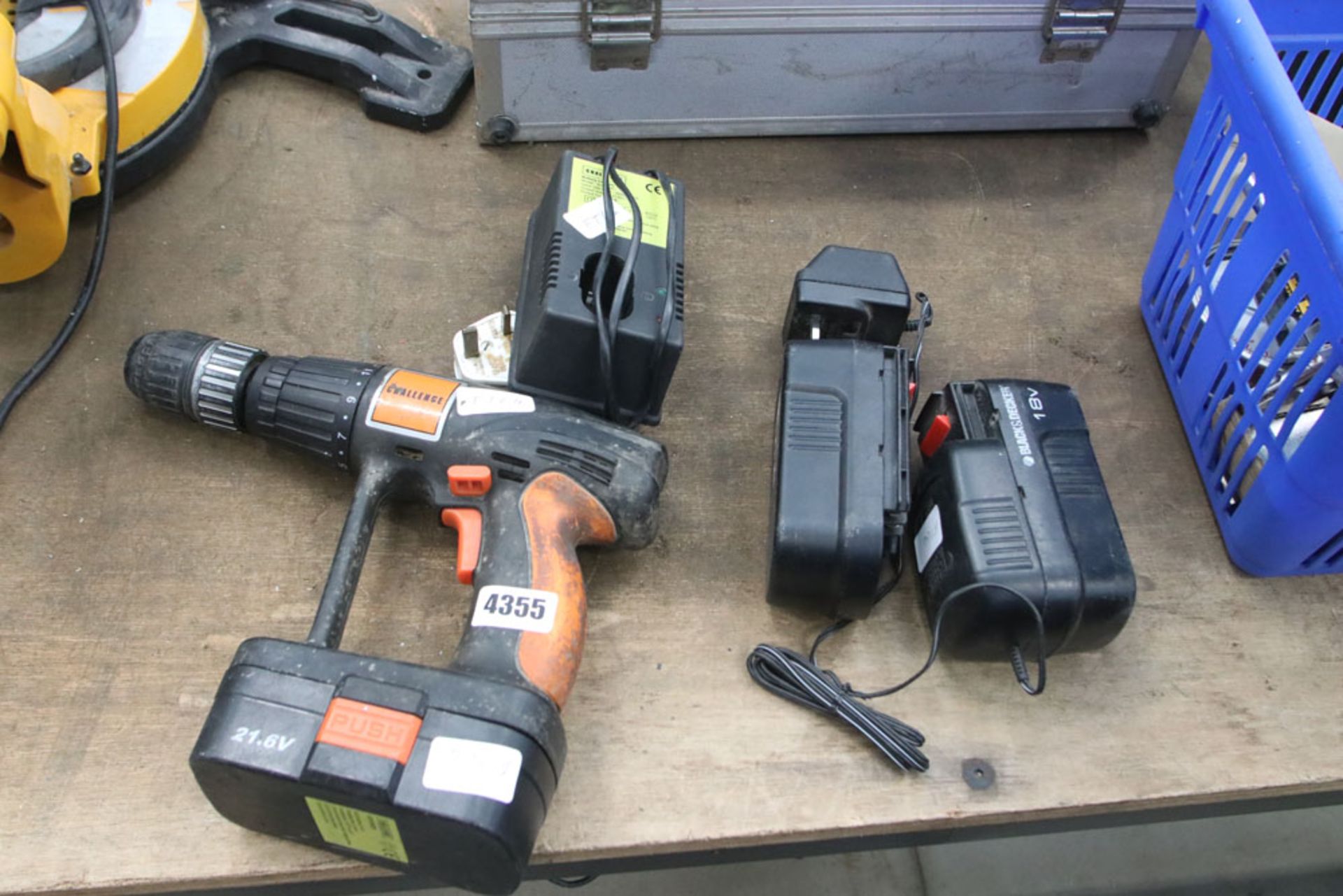 Challenge drill with battery and charger plus 2 Black and Decker batteries and charger