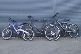 2 black gents mountain bikes (worn condition) plus a small child's bike