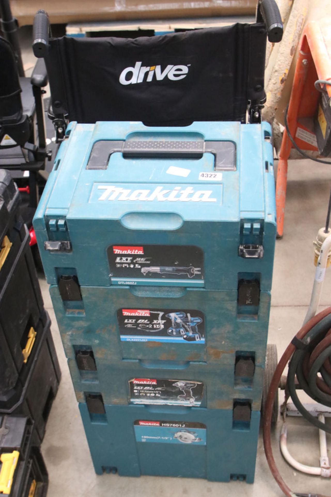 Stack of Makita toolboxes