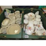 2 boxes containing harvest and Royal Crown Derby Yates patterned crockery