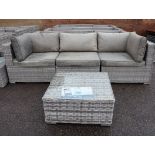 Grey rattan 3 piece garden sofa set with matching glass coffee table