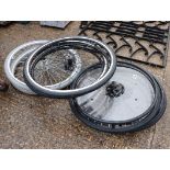 Quantity of various style bike wheels