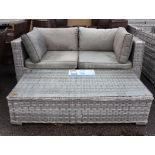 Grey rattan 2 seater sofa with large rattan glass coffee table