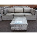 Grey rattan 3 piece garden sofa set with matching glass coffee table