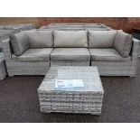 Grey rattan 3 piece garden sofa set with matching glass coffee table