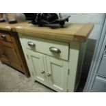 (16) Cream small cabinet with drawer and oak top