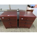 (2055) Pair of cherry effect 3 drawer bedsides
